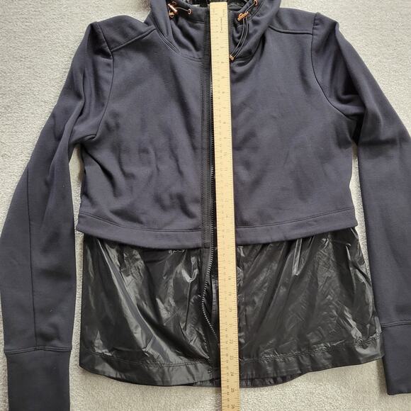 Athleta Windy Point Jacket Women’s Small Black Hooded Rose Gold Trim - Picture 5 of 10